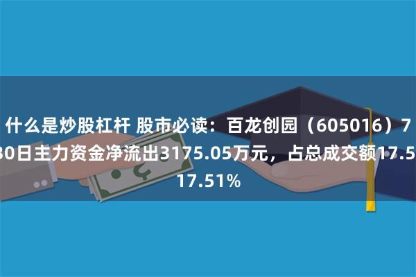什么是炒股杠杆 股市必读：百龙创园（605016）7月30日主力资金净流出3175.05万元，占总成交额17.51%